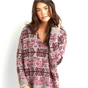 American Eagle Aztec Southwestern Baja Hoodie Long Sleeves Sweater